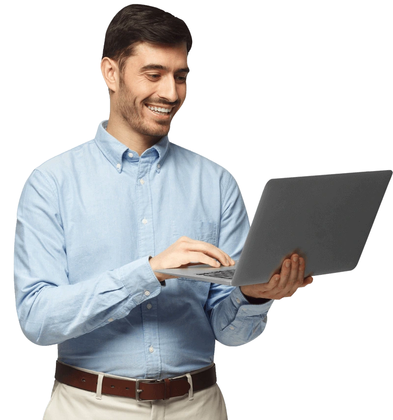 man holding computer